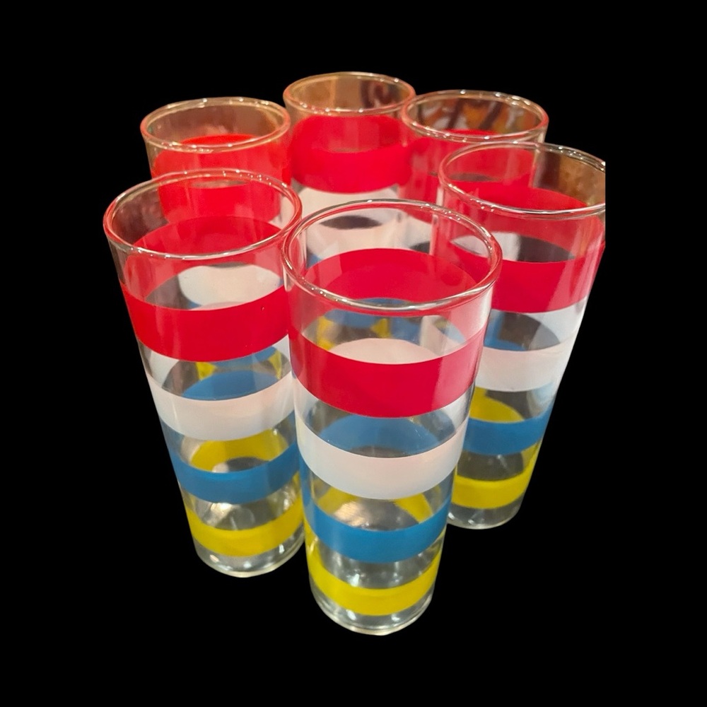 Colorful Vintage Striped Glass Tumblers